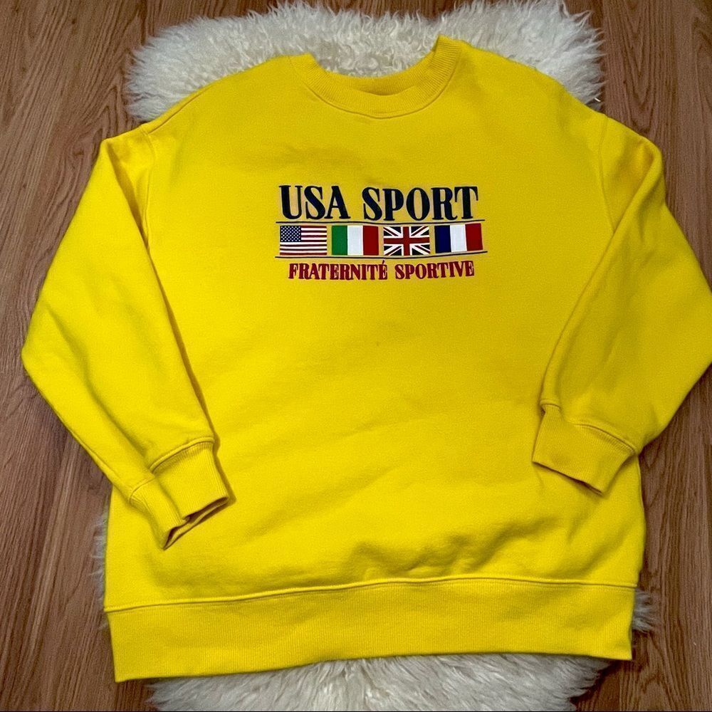 Forever 22 Vintage Style Yellow USA Sport Crewneck Sweatshirt L